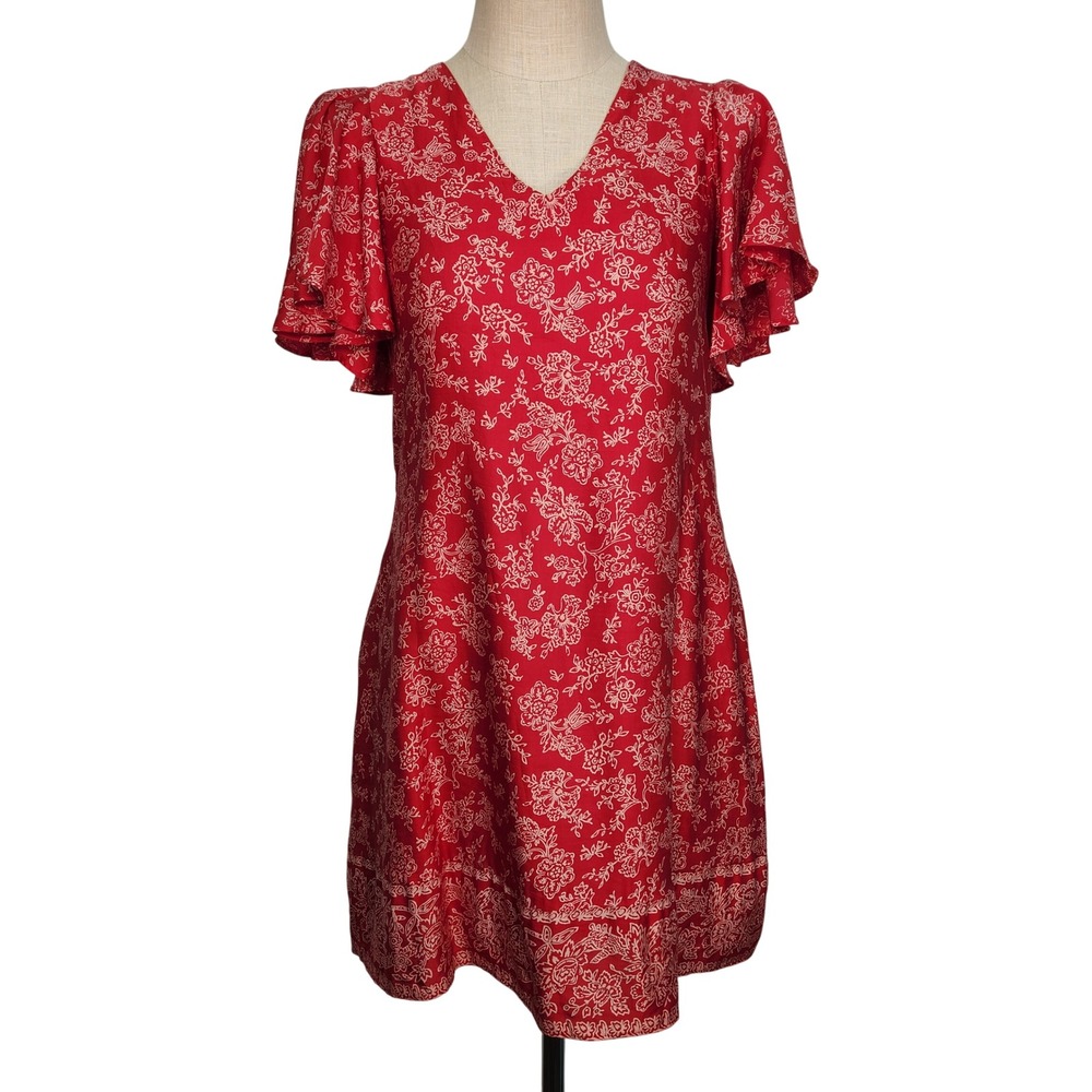 HATCH The Grace Maternity Dress Size 1(S) Red Bandana Flutter Sleeve‎ Lined